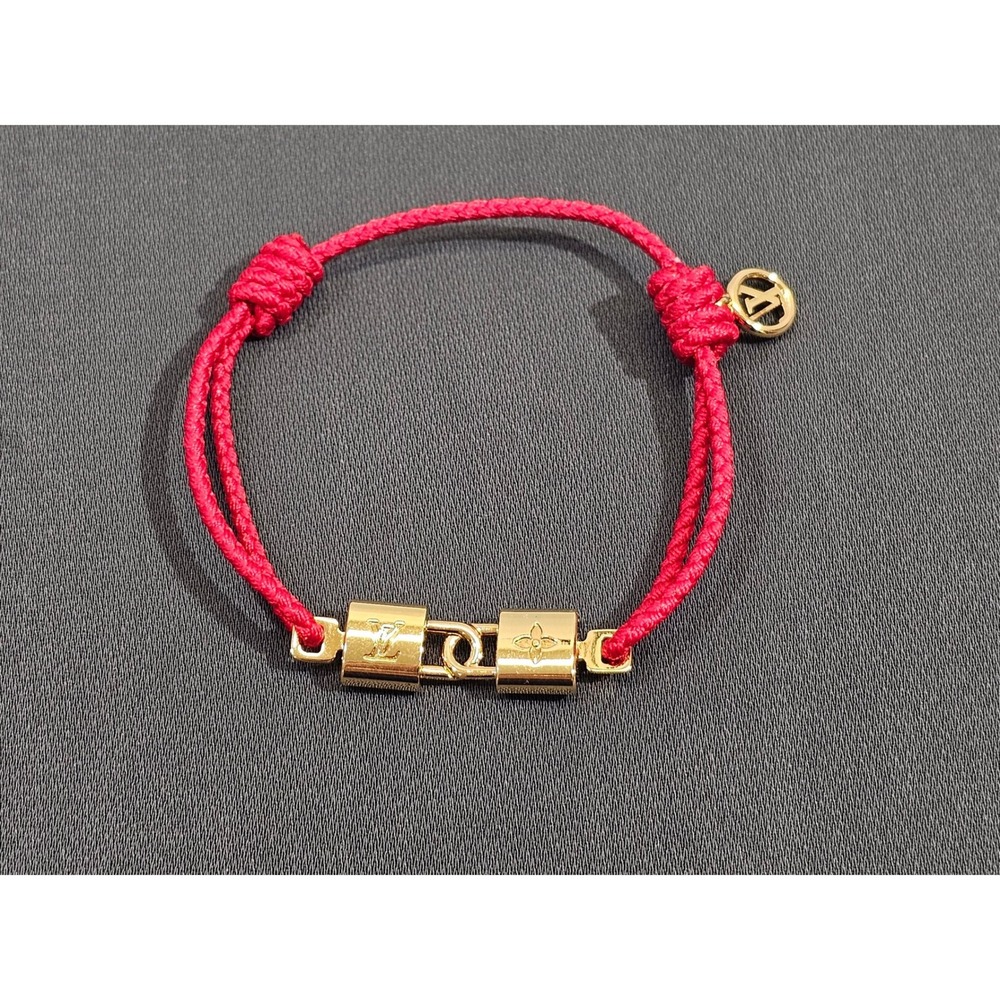 Louis Vuitton Twin Locked Bracelet M4284Z LV Monogram Padlock Cord Charm Jewelry - Picture 2 of 9